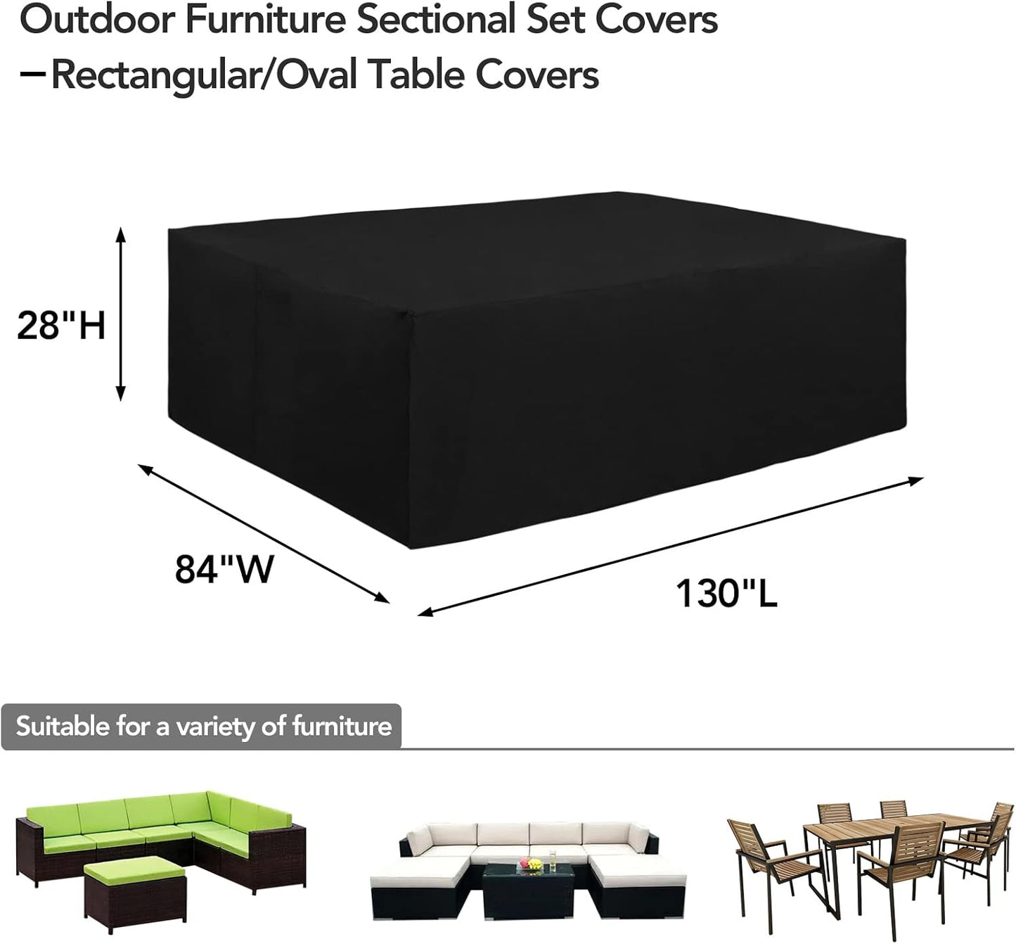 Funda 600D para muebles de patio impermeable 130x84x28