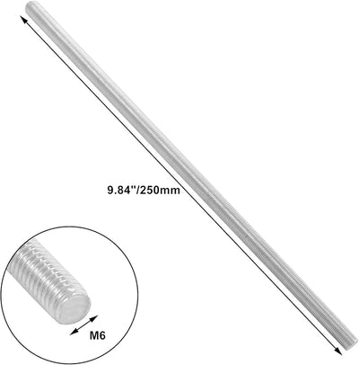 2 Pzas Varilla Acero Inox 304 M6x9.843pulg Rosca Larga Derecha