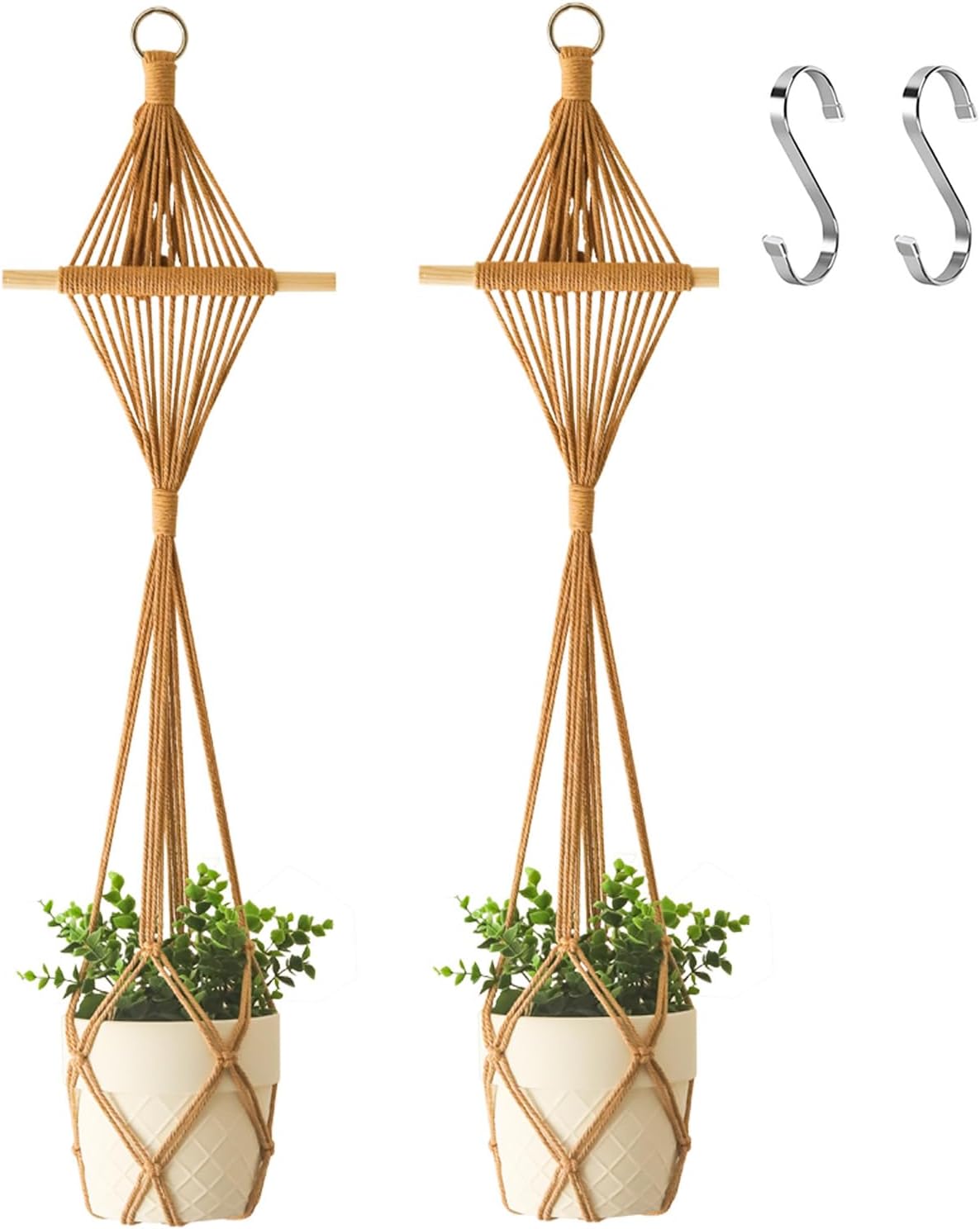 Perchas madera y macramé 39pulg soporte plantas 10pulg