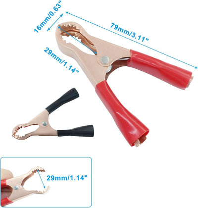 4 Pzas Clips Cocodrilo 50A para Batería Auto y Eléctrica Negro Rojo