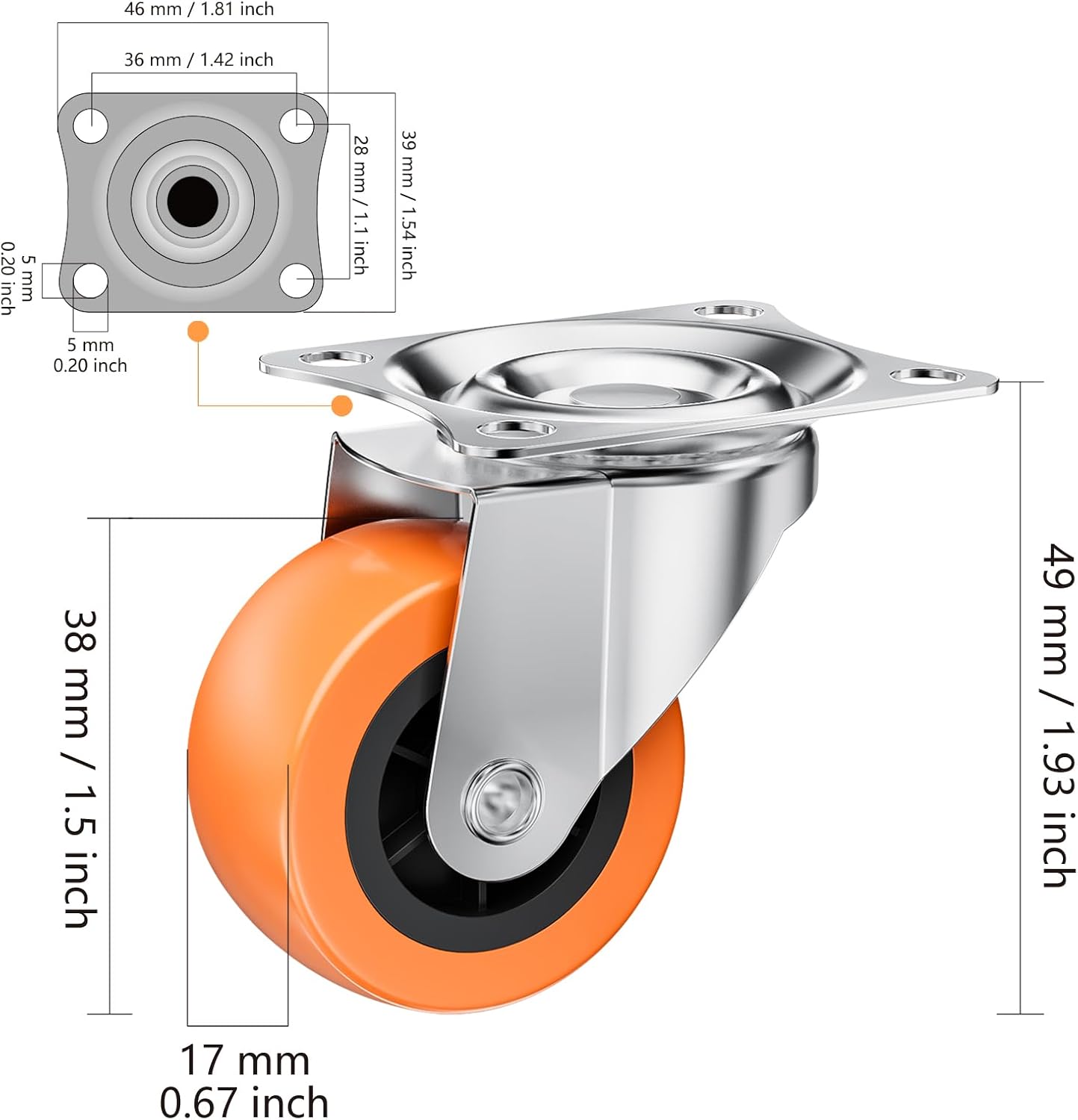 Ruedas giratorias 1.5" para muebles 100lbs