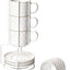 Set 4 Tazas Café Cerámica con Platillos Soporte Blanco