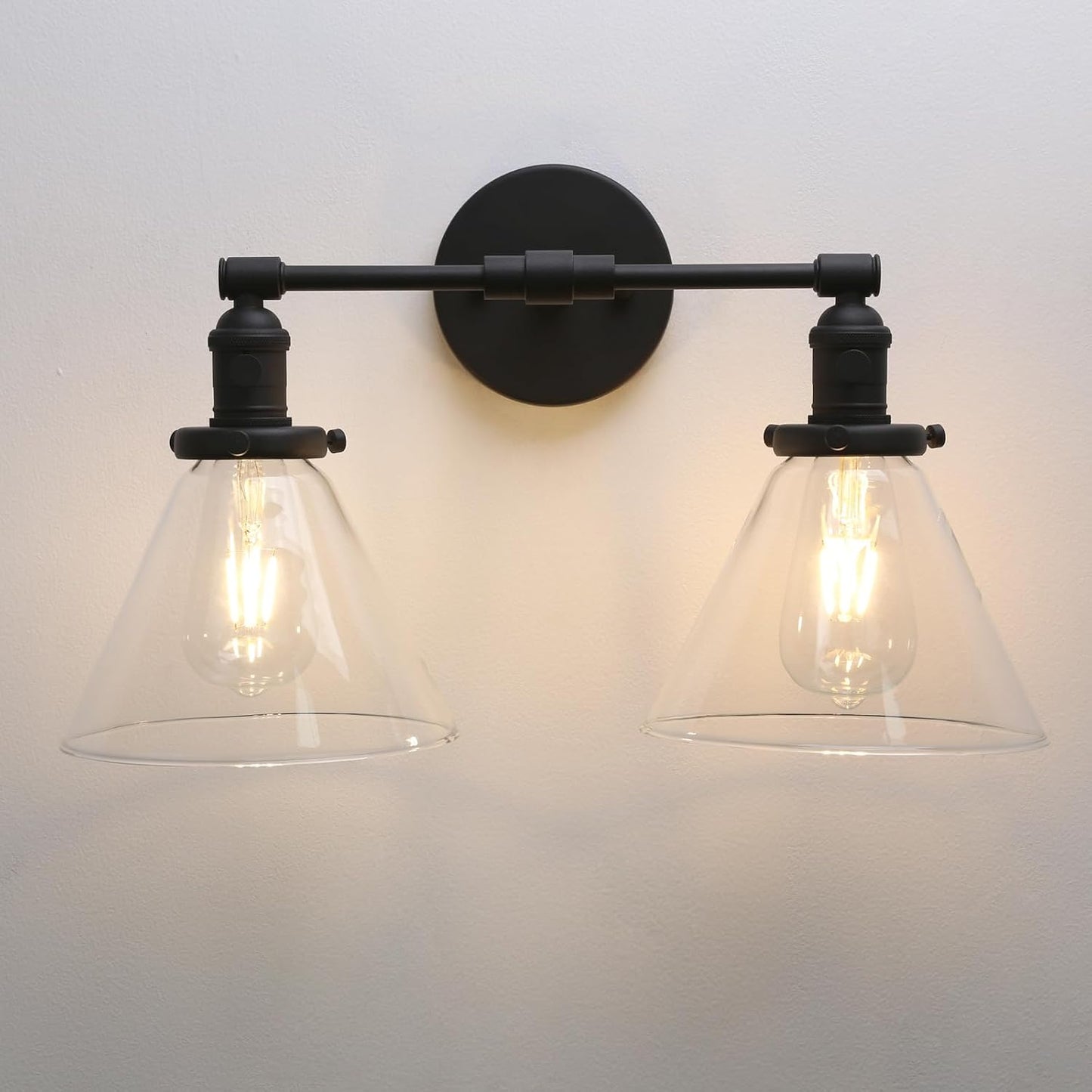 Aplique pared negro 2 luces toldo cristal 7.3pulg