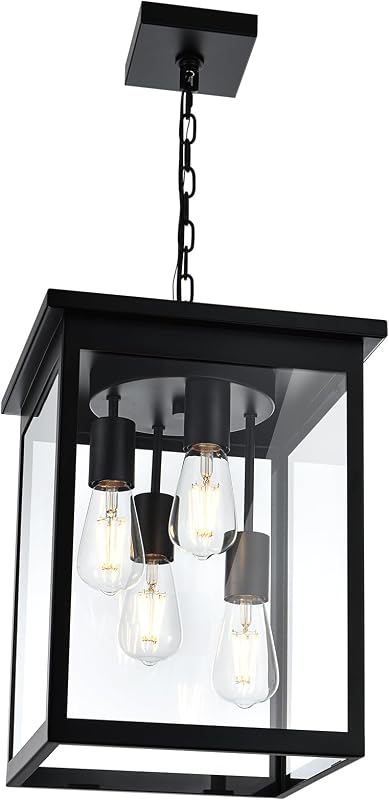 Lámpara colgante exterior 4 luces vidrio negro candelabro