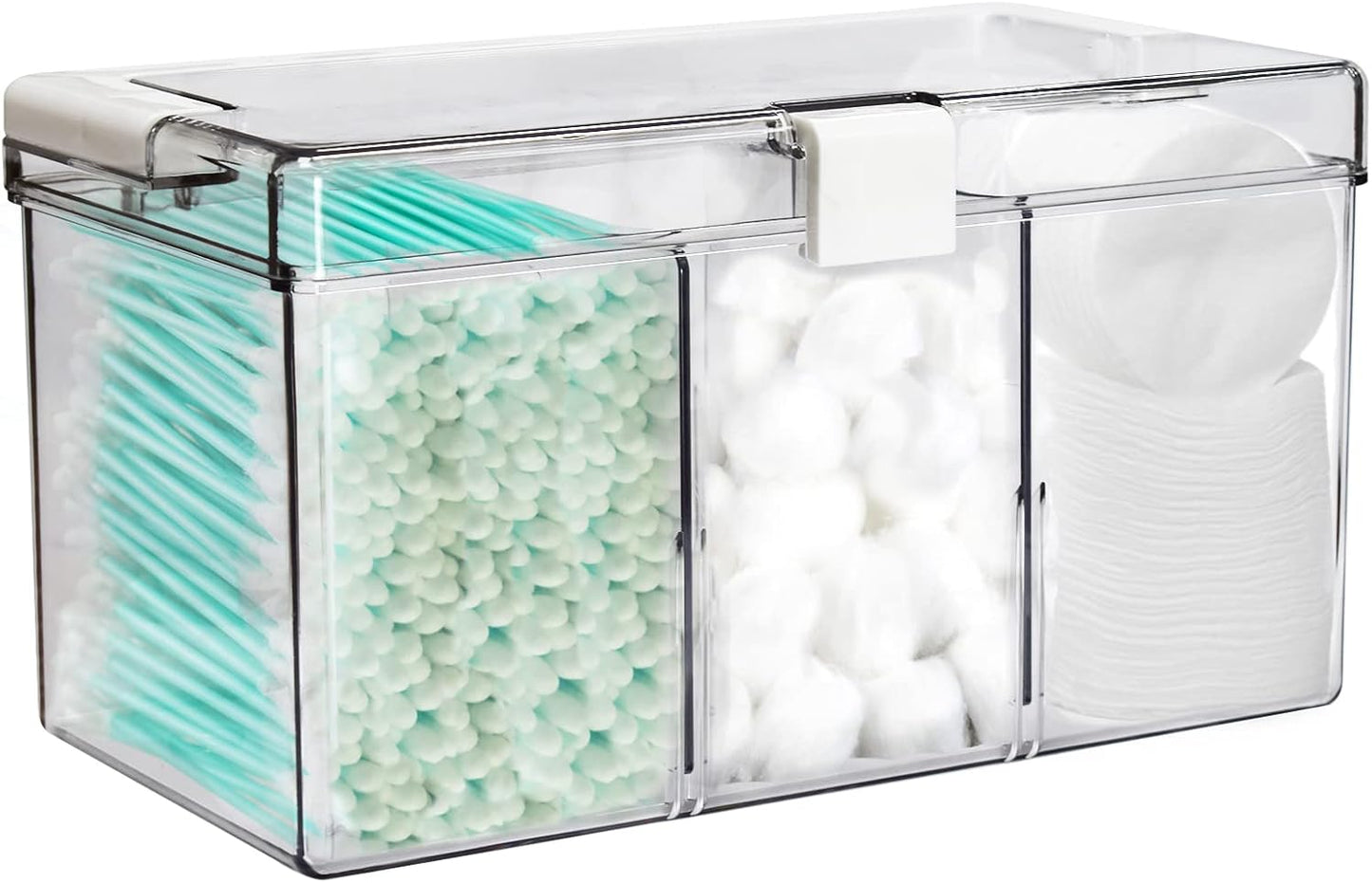 Soporte hisopos Qtip con asa 3 compartimentos