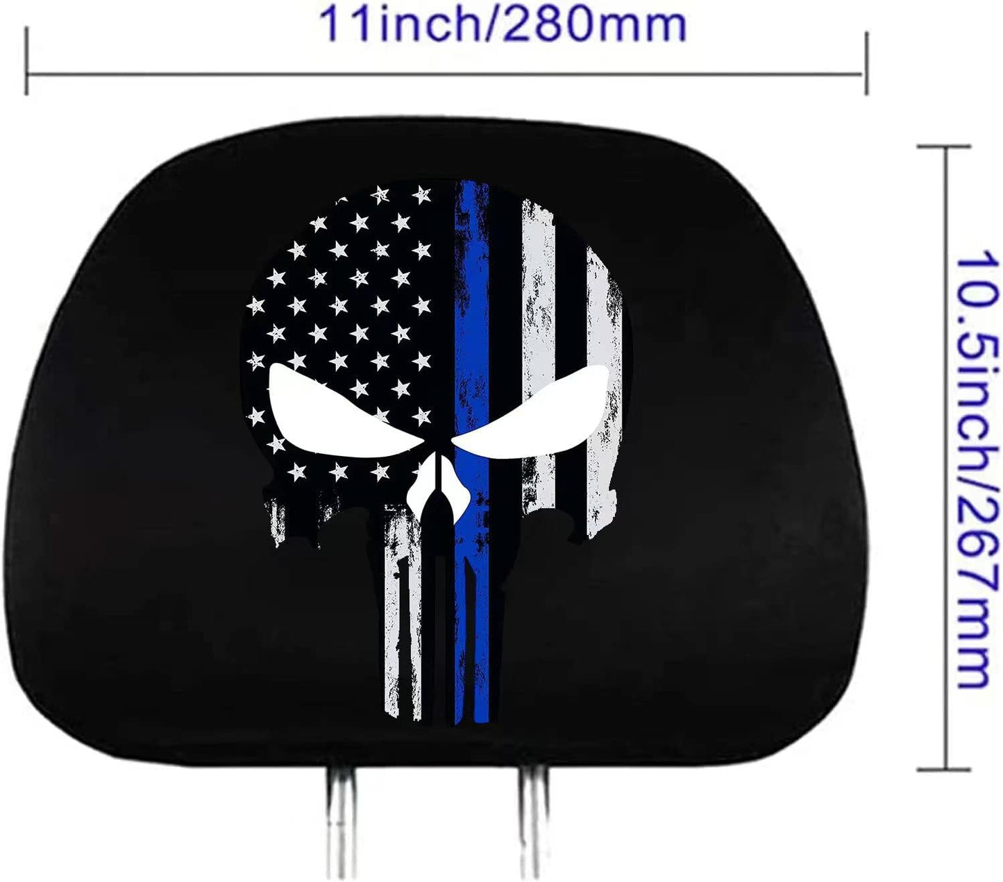 2 Fundas reposacabezas calavera universal tela negra coche