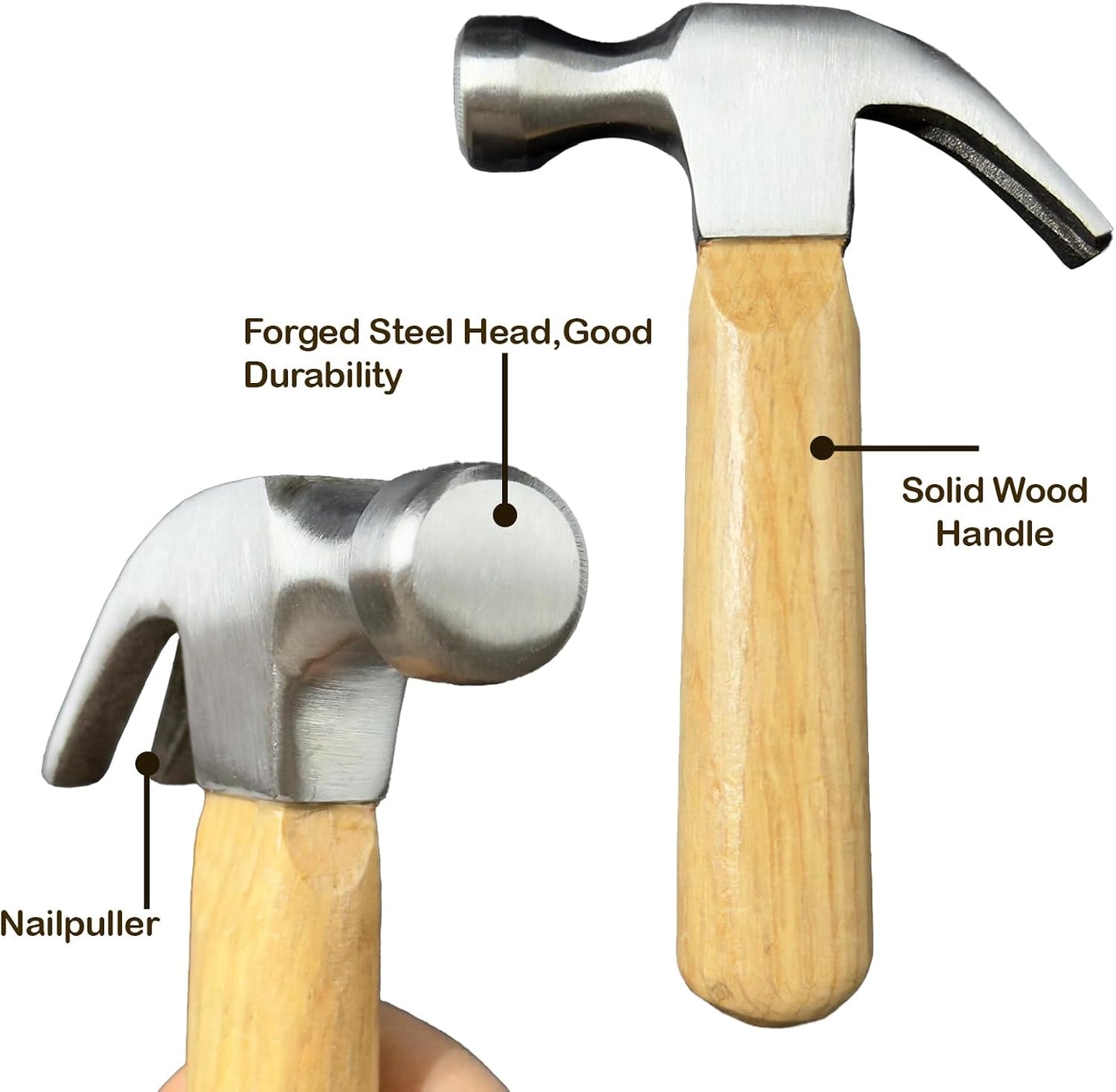 Mini martillo garra mango corto madera 8oz