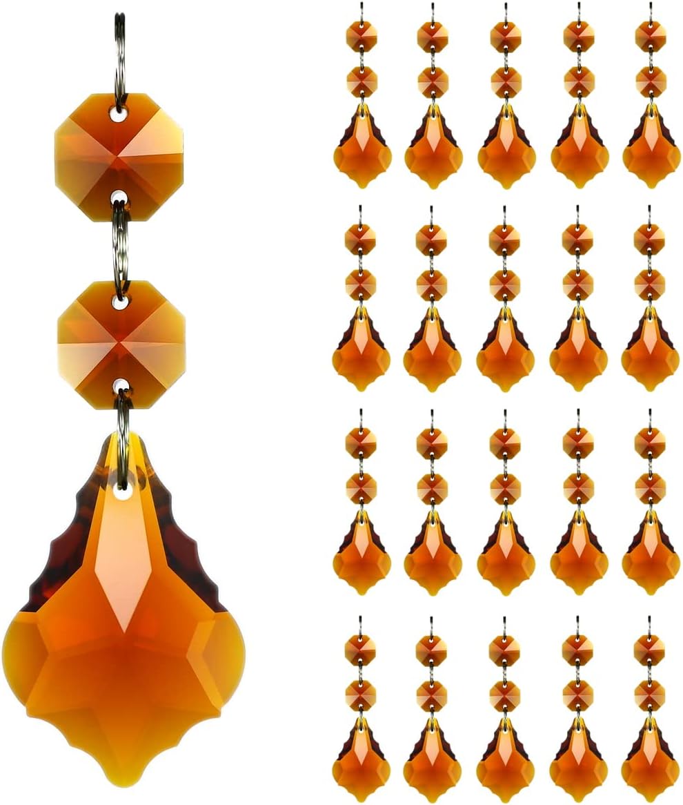 20 Prismas Cristal Colgantes Octágono 1.5" Ámbar