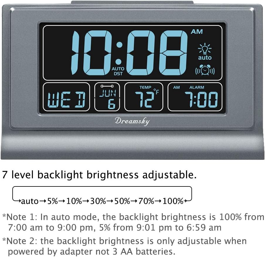 Reloj despertador digital 6.6pulg USB carga pantalla grande