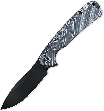 Cuchillo plegable acero negro lavado piedra mango G10 EDC