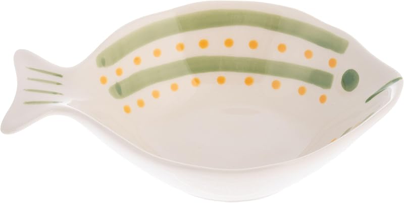 Plato cerámica pintado a mano forma pescado verde