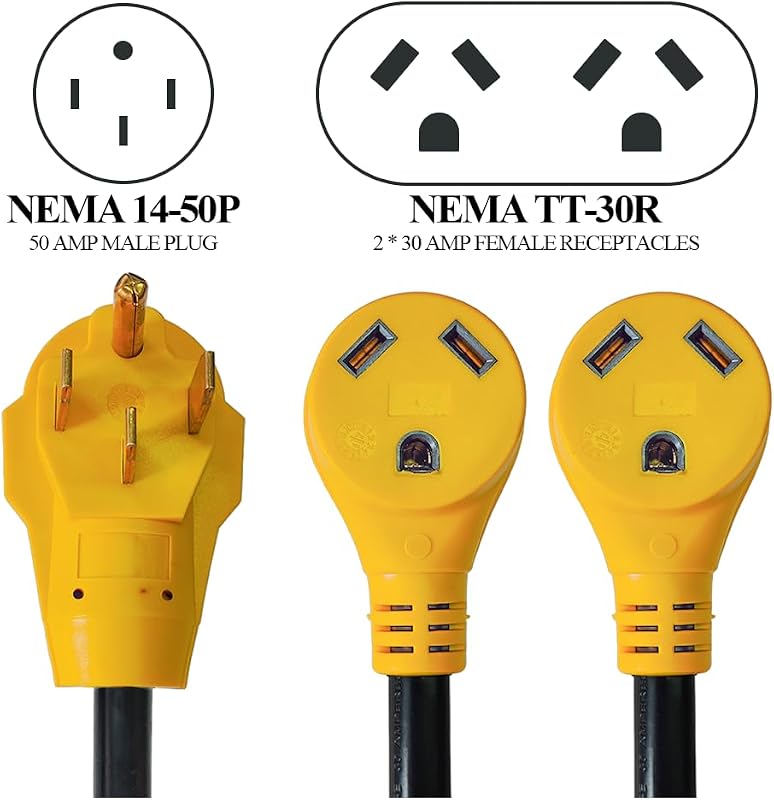 Cable adaptador RV 50A macho a 2x30A hembra 2.5 ft