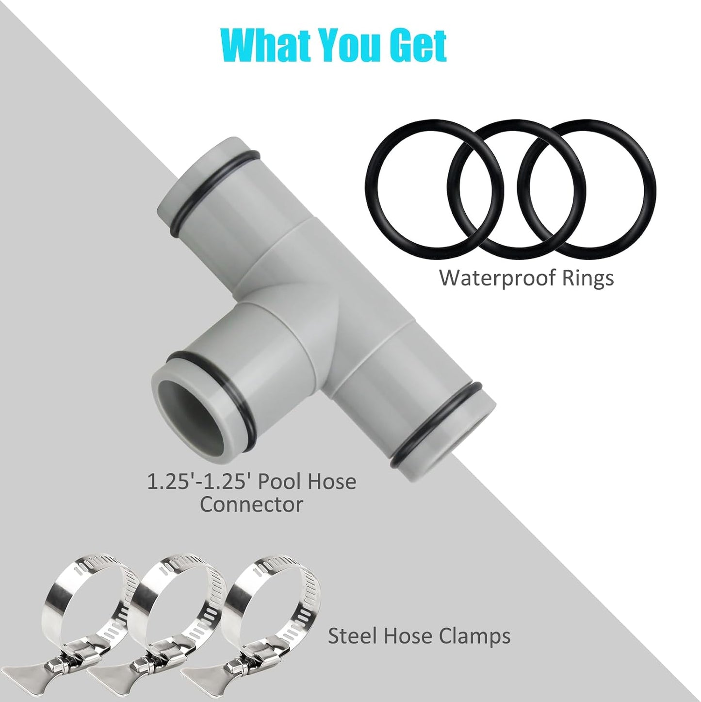 Conector manguera piscina junta T 1.25" gris