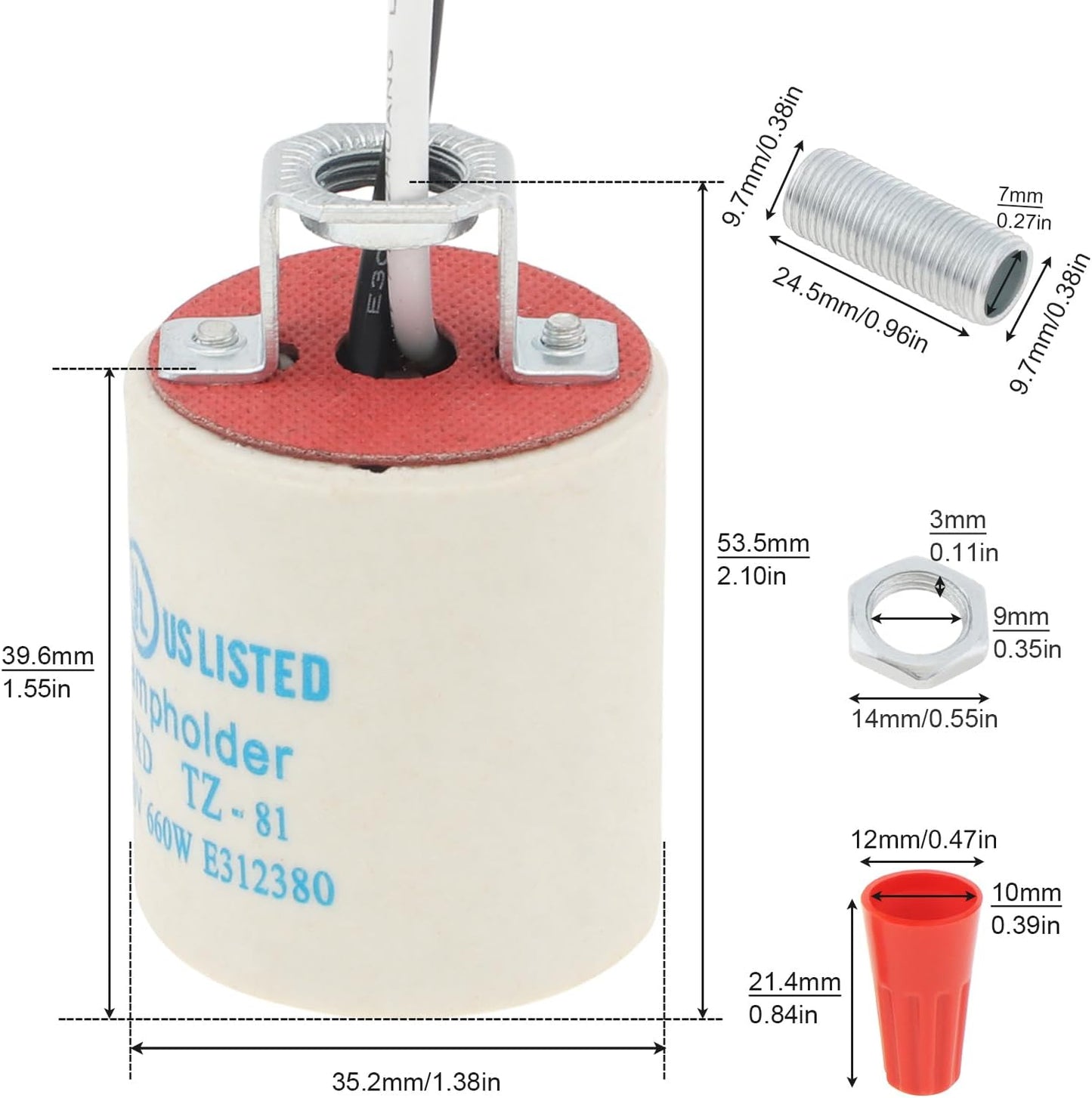 Enchufe luz E26 cerámica soporte lámpara E27 con cable 10pulg