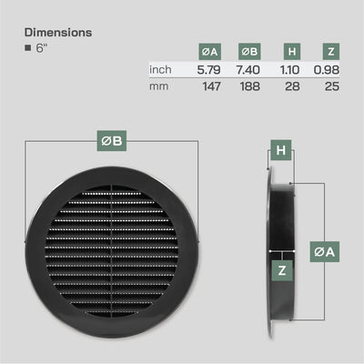 Rejilla ventilación redonda 6pulg 50uds color negro