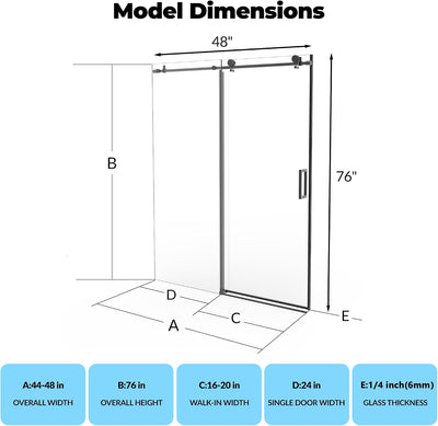 Puerta ducha sin marco 44-48pulg x76pulg vidrio templado