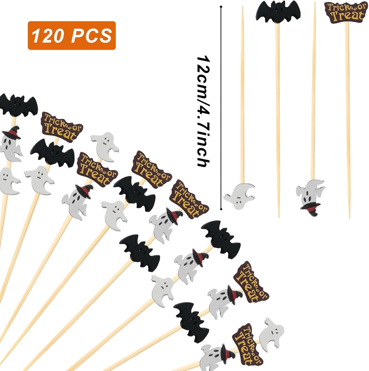120 Palillos Bambú Halloween 4.7pulg Murciélago Fantasma