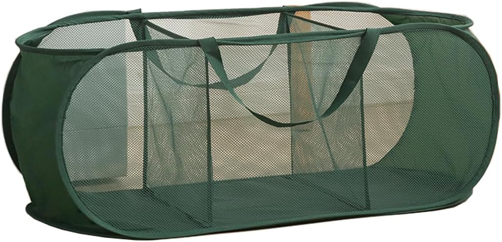 Cesta malla plegable 3 compartimentos con bolsillo para lavandería