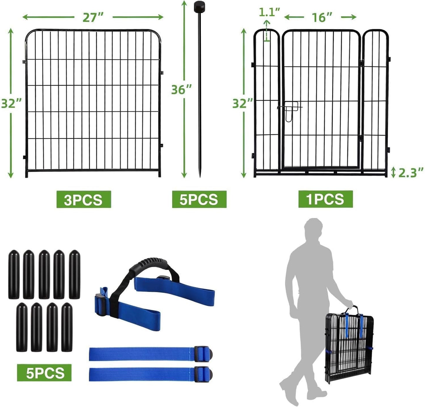 Corral set perros 32pulg 4 paneles puerta baja para patio