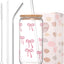 Taza cristal lazo rosa con tapa y pajita diseño femenino