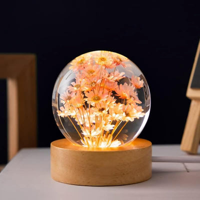 Luz nocturna bola vidrio flores 2.4pulg base madera