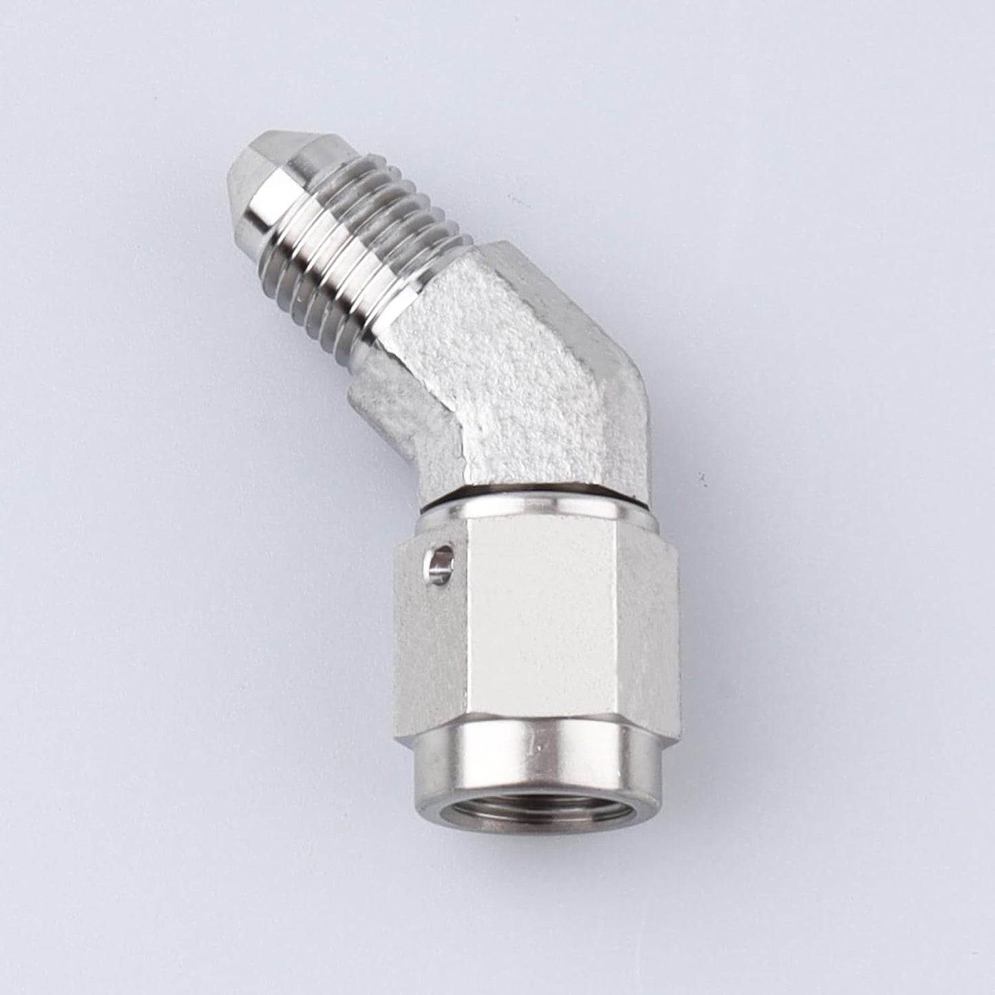 Adaptador freno acero inox 45 grados macho a hembra
