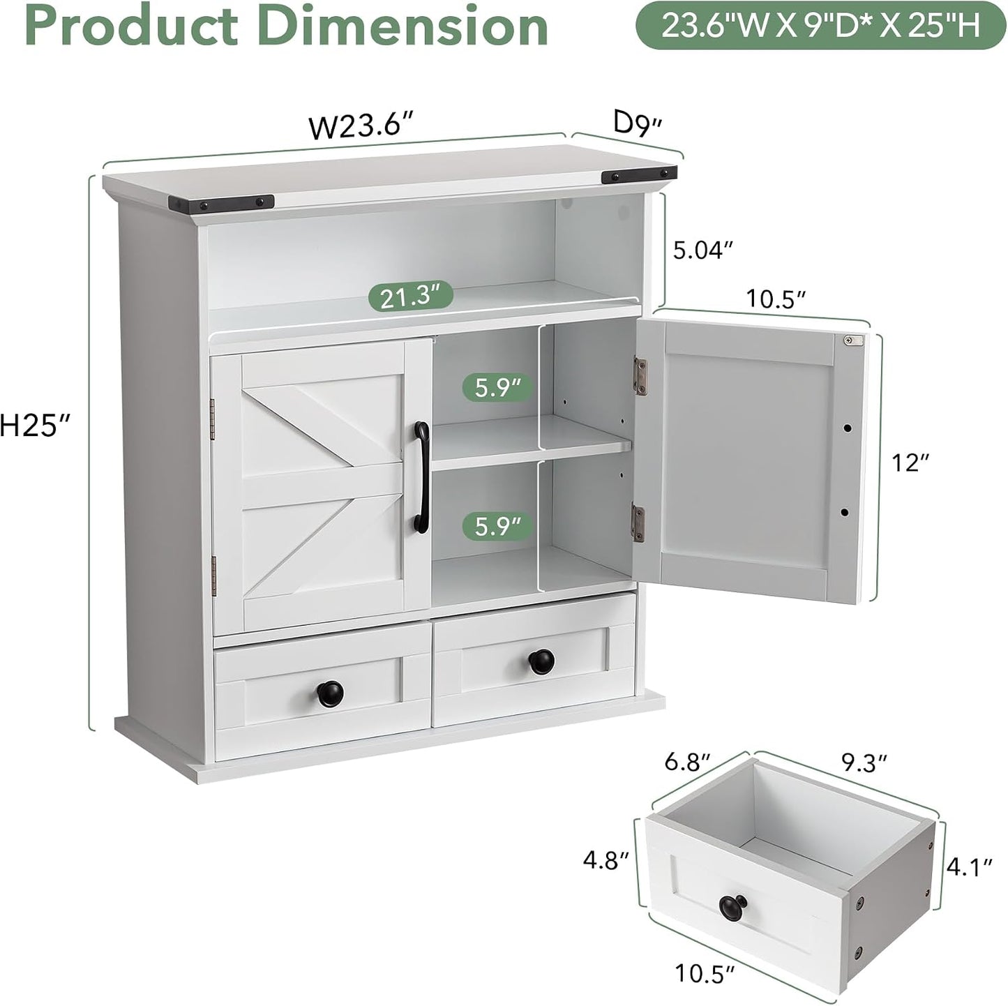 Armario baño estilo granja 23x25pulg con cajón puertas