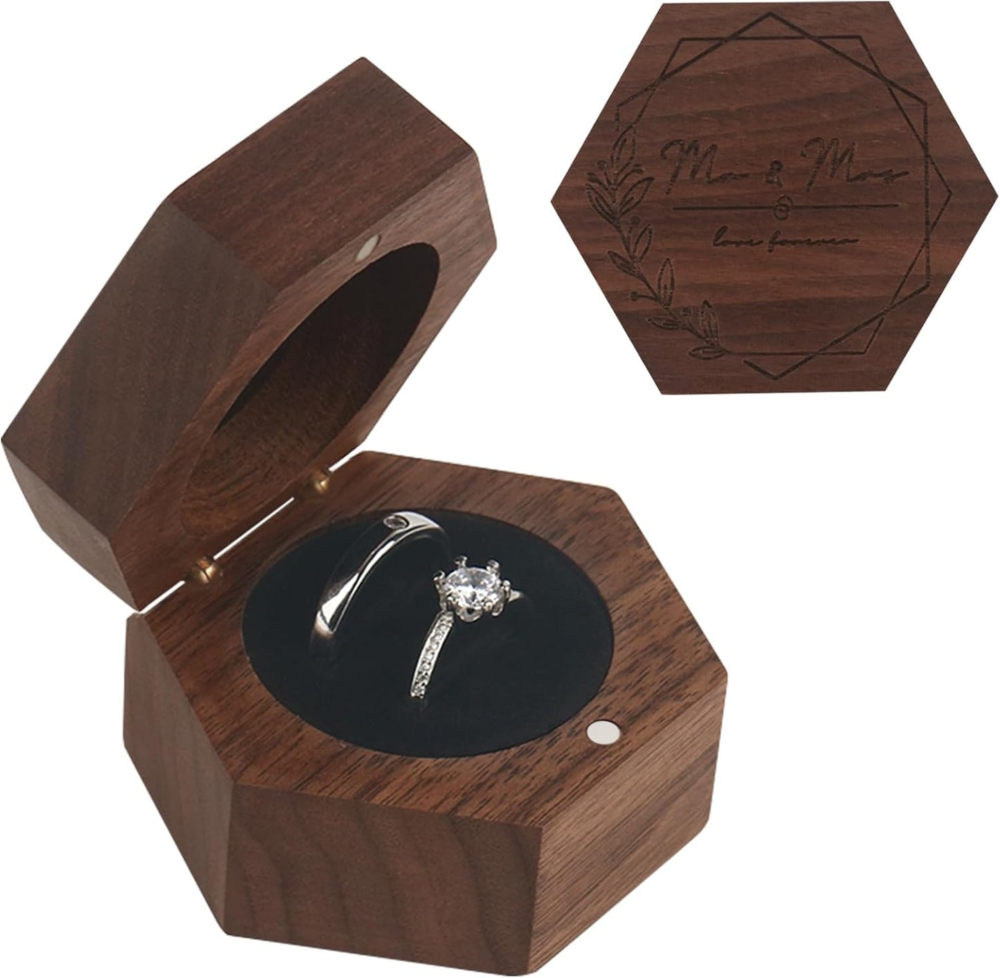 Caja madera ranuras anillos compromiso cierre magnético