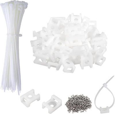 Set 60 soportes bridas cables blancas base sillín 0.9pulg