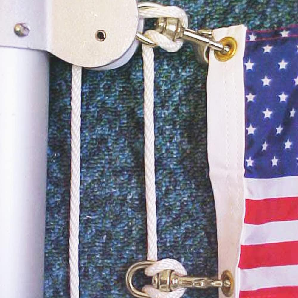 Cuerda halyard asta bandera 50ft con 2 clips 3.5" y ganchos