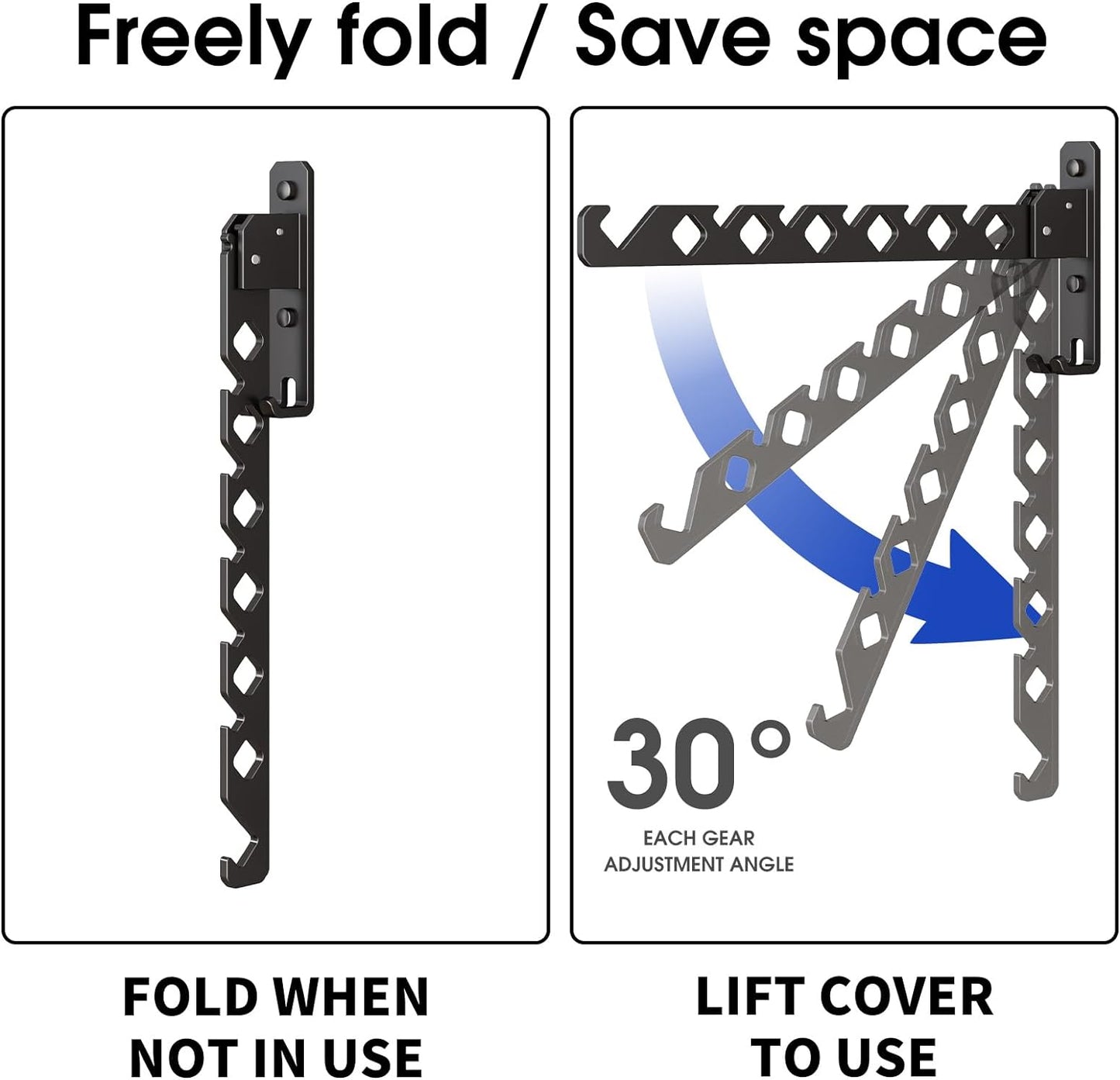 Perchero pared plegable para ropa negro mate set 2