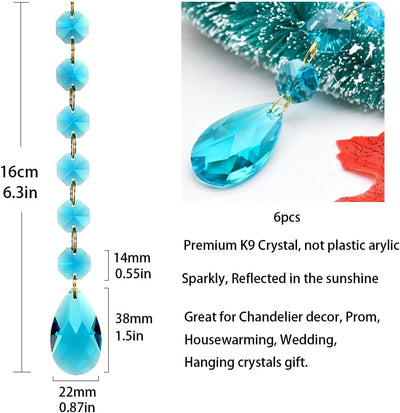 Colgantes lágrima octágono cristal para lámpara araña 6 pzas azul