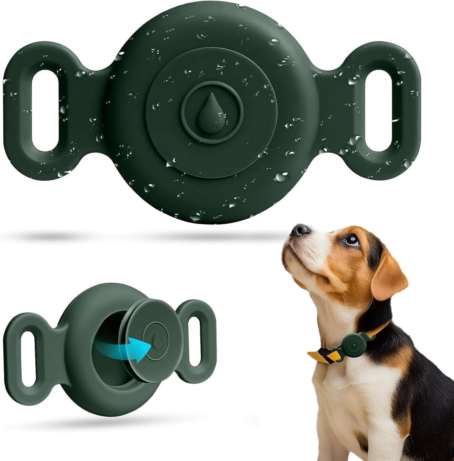 Soporte collar perro funda silicona impermeable verde