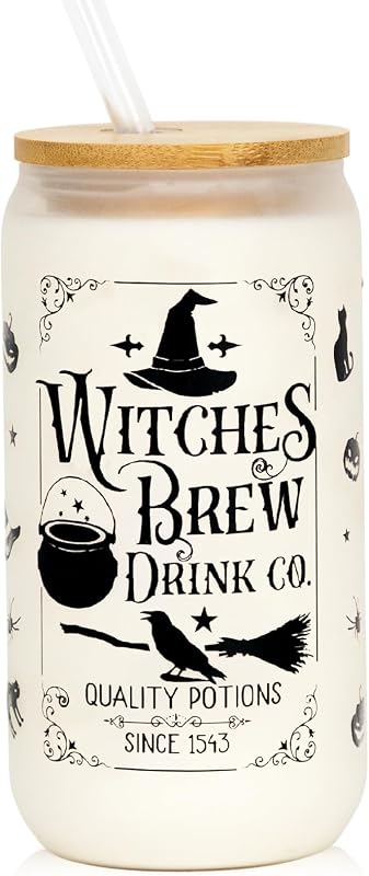 Vaso vidrio Halloween 18oz con tapa pajita decoración regalo