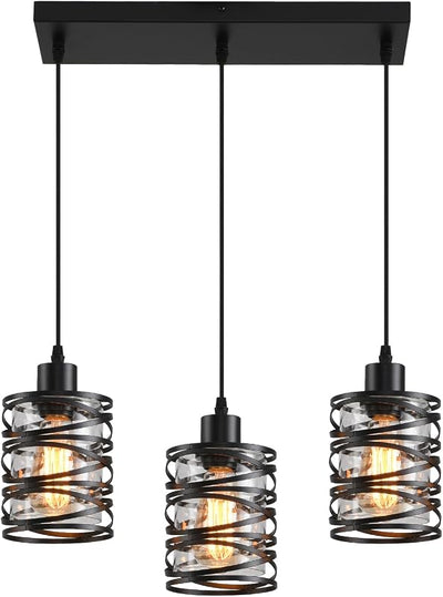 3 Luces Colgantes Isla Cocina Hierro Vidrio