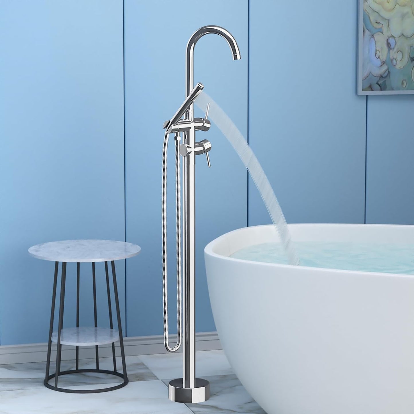 Grifo bañera suelo dos modos agua cuello cisne 360