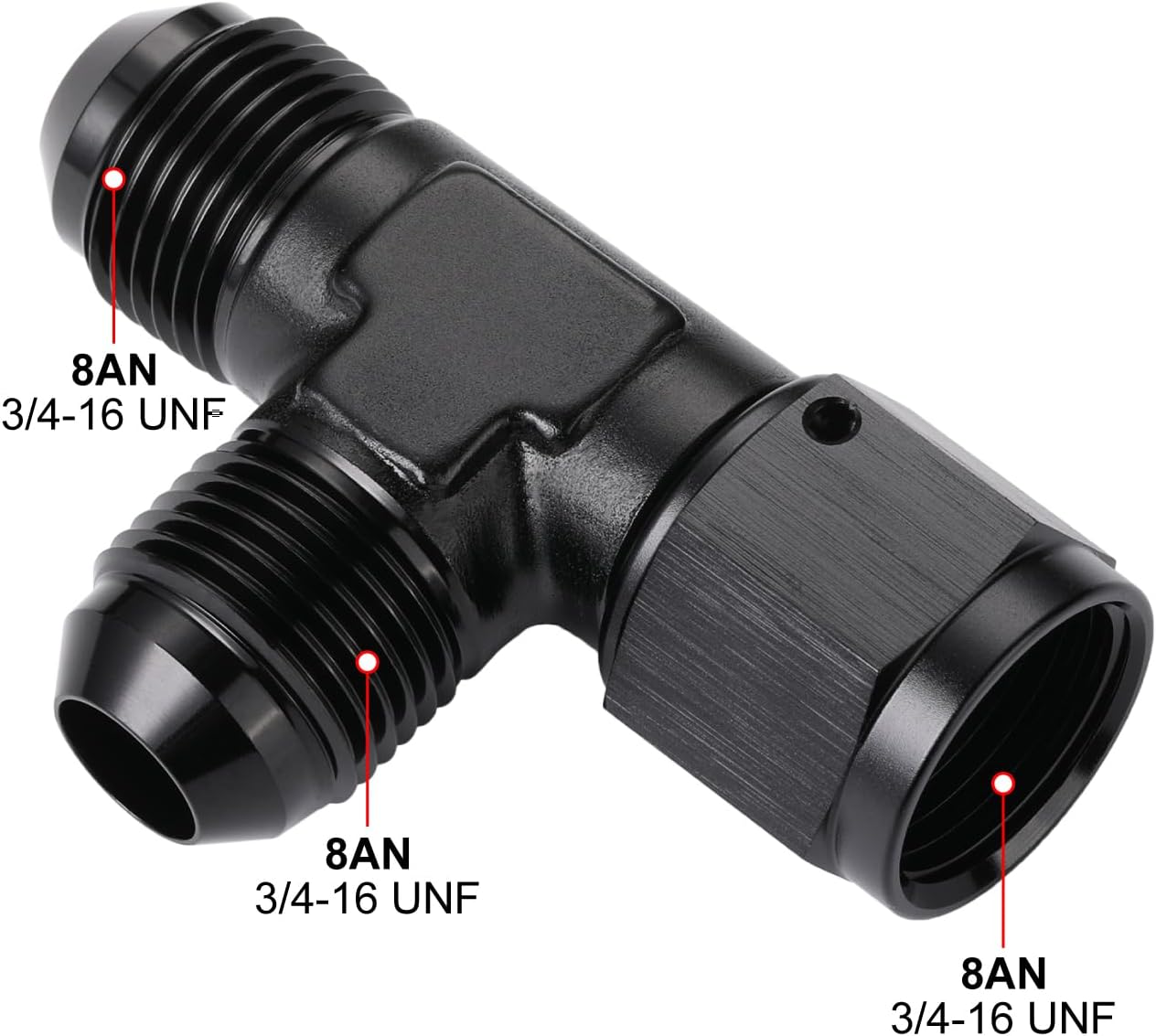 Adaptador Tee T AN8 con hembra giratoria aluminio negro