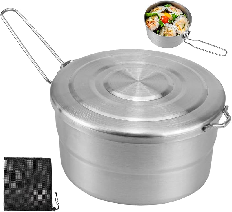 Olla acero inox asa plegable 1.5L para acampar y picnic