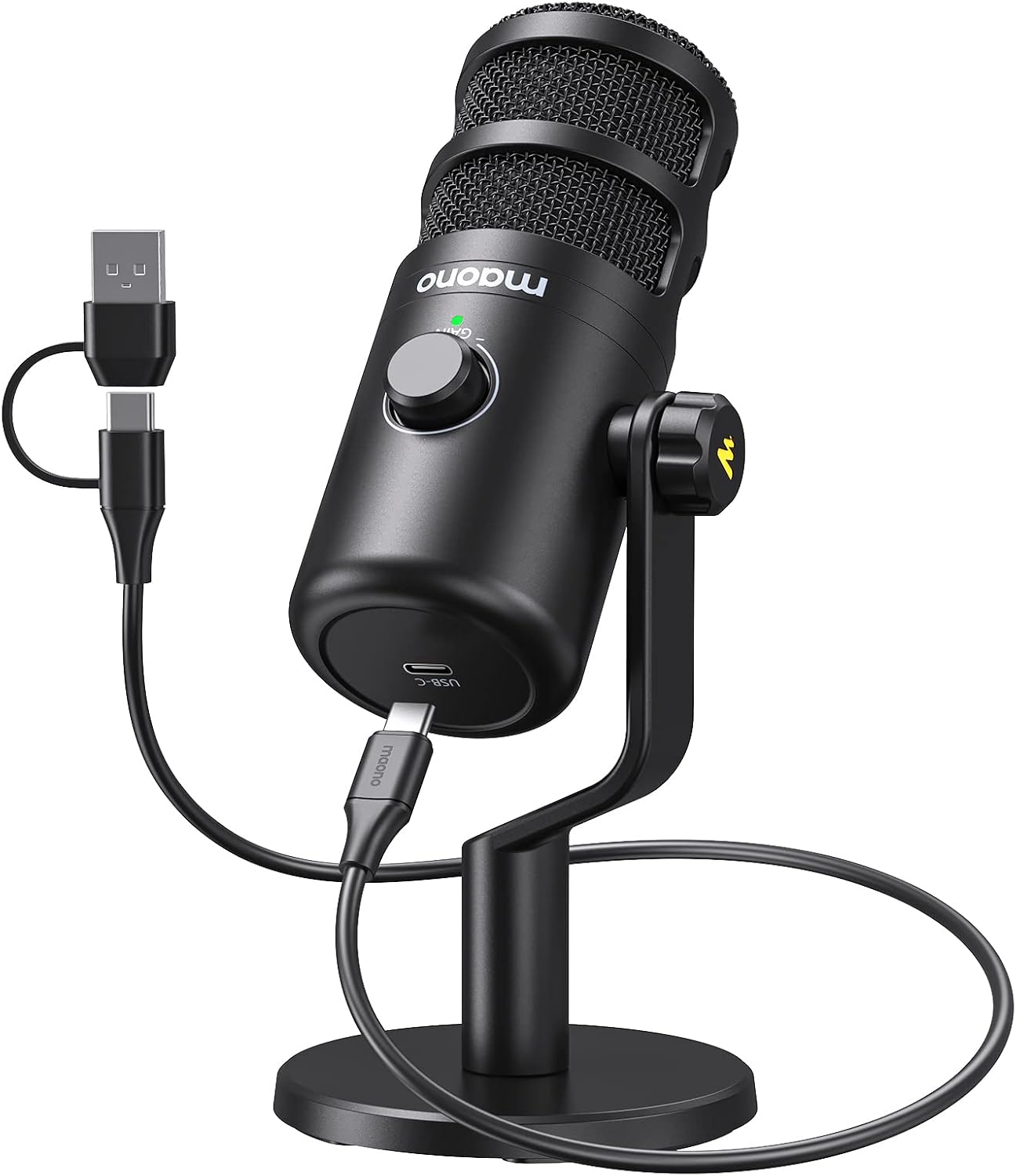 Micrófono dinámico USB para podcast con botón ganancia