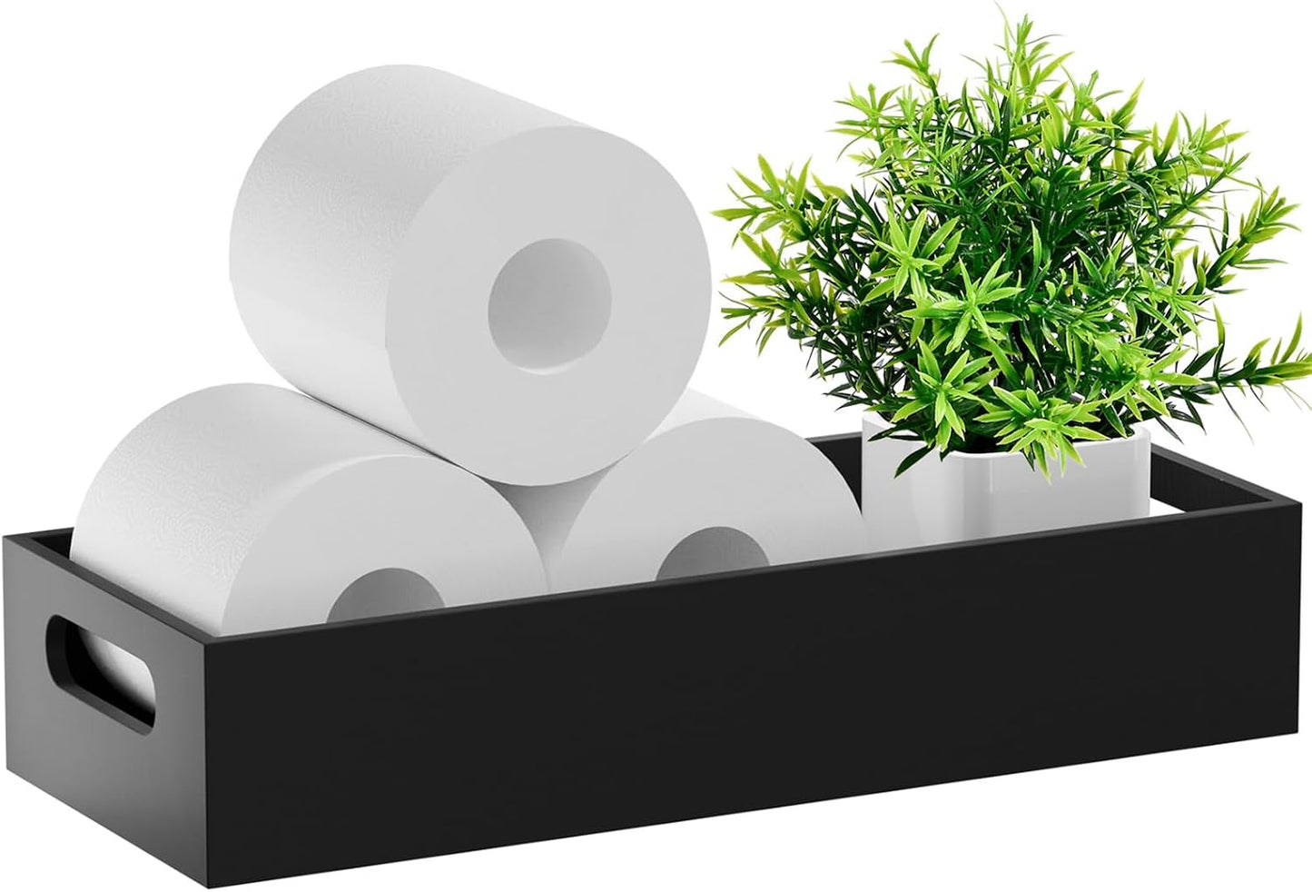 Soporte papel higiénico bambú con bandeja asa y cesta