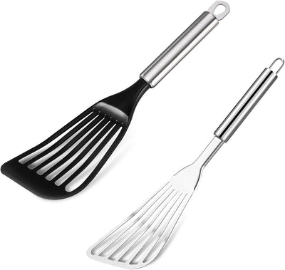 Set 2 Espátulas Acero Inox Antiadherentes para Huevo y Pescado