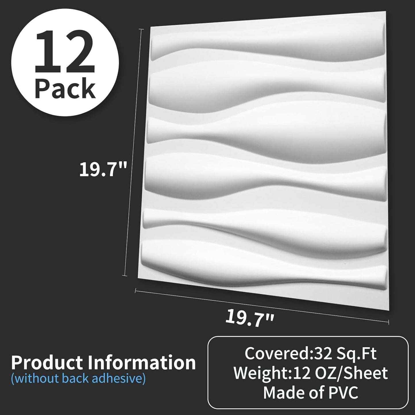 Panel pared 3D PVC 32ft2 decoración interior blanco