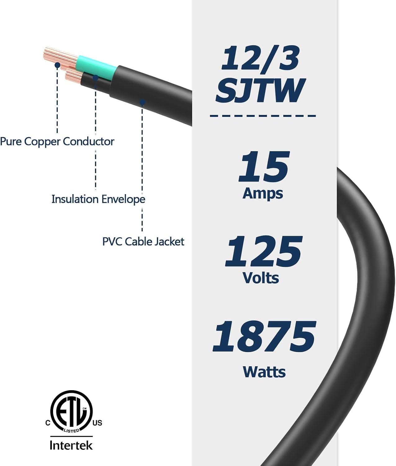 Cable extensión iluminado exterior 10pulg 15A 250V SJTW negro