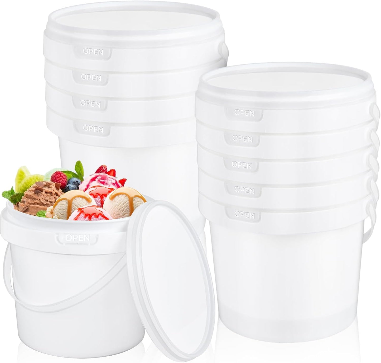 10 Cubos Plástico Blanco 1.5qt con Tapa para Congelador