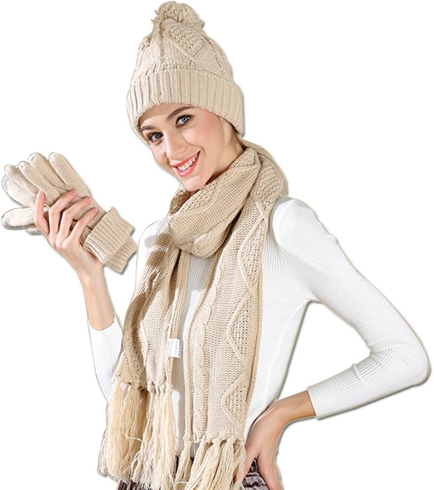 Set 3 Pzas Gorro Bufanda Mujer Hombre Invierno