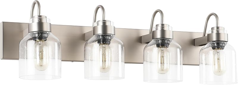 Lámpara baño espejo níquel 4 luces globos vidrio burbuja