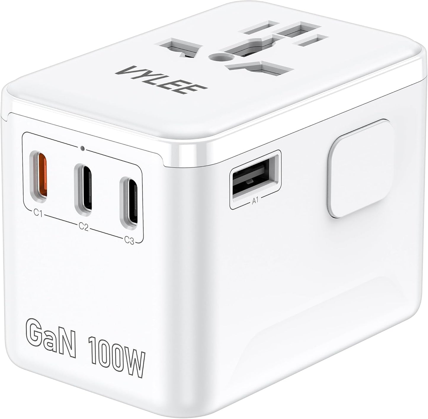 Adaptador viaje universal PD100W con 3 USB C y 1 USB A
