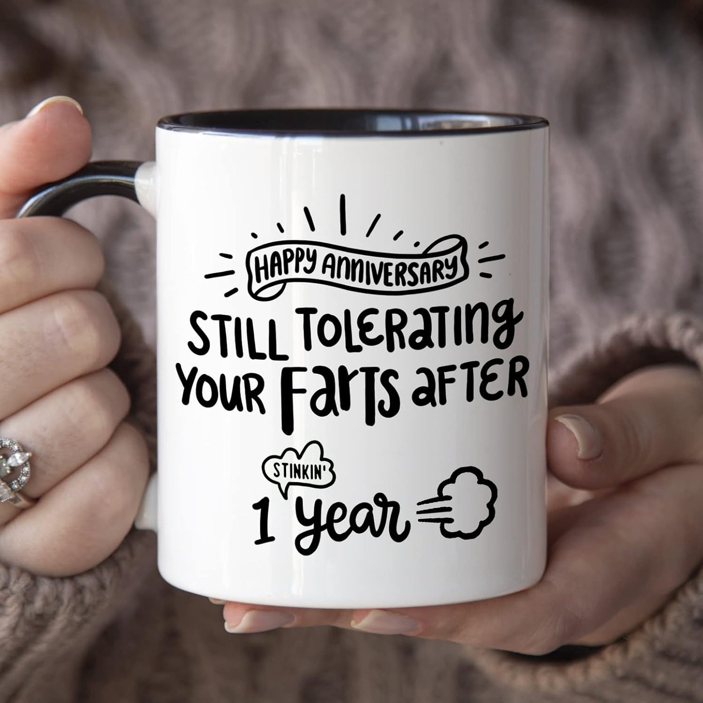 Taza aniversario 1 año 11oz para novio marido mango negro