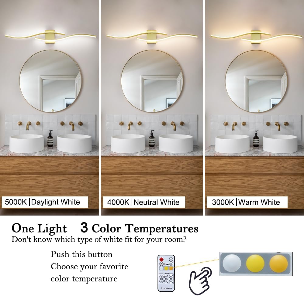 Lámpara baño dorada led con control remoto 40.5pulg