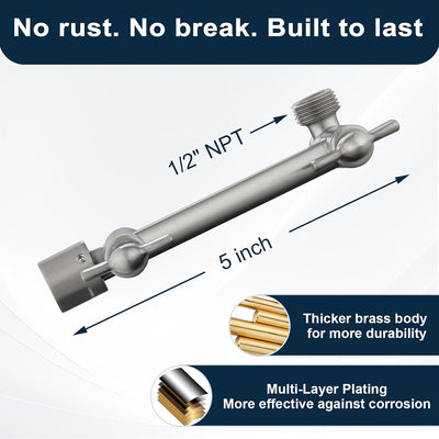 Brazo extensor ducha latón 5pulg ajustable níquel cepillado
